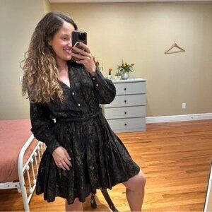 NWT Tuckernuck Roller Rabbit Black Gold Button Front Mini Dress Small